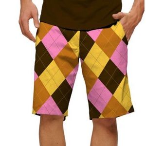 RARE* Loudmouth Golf Shorts Men's Size 42 Argyle Brown Tan Pink Yellow